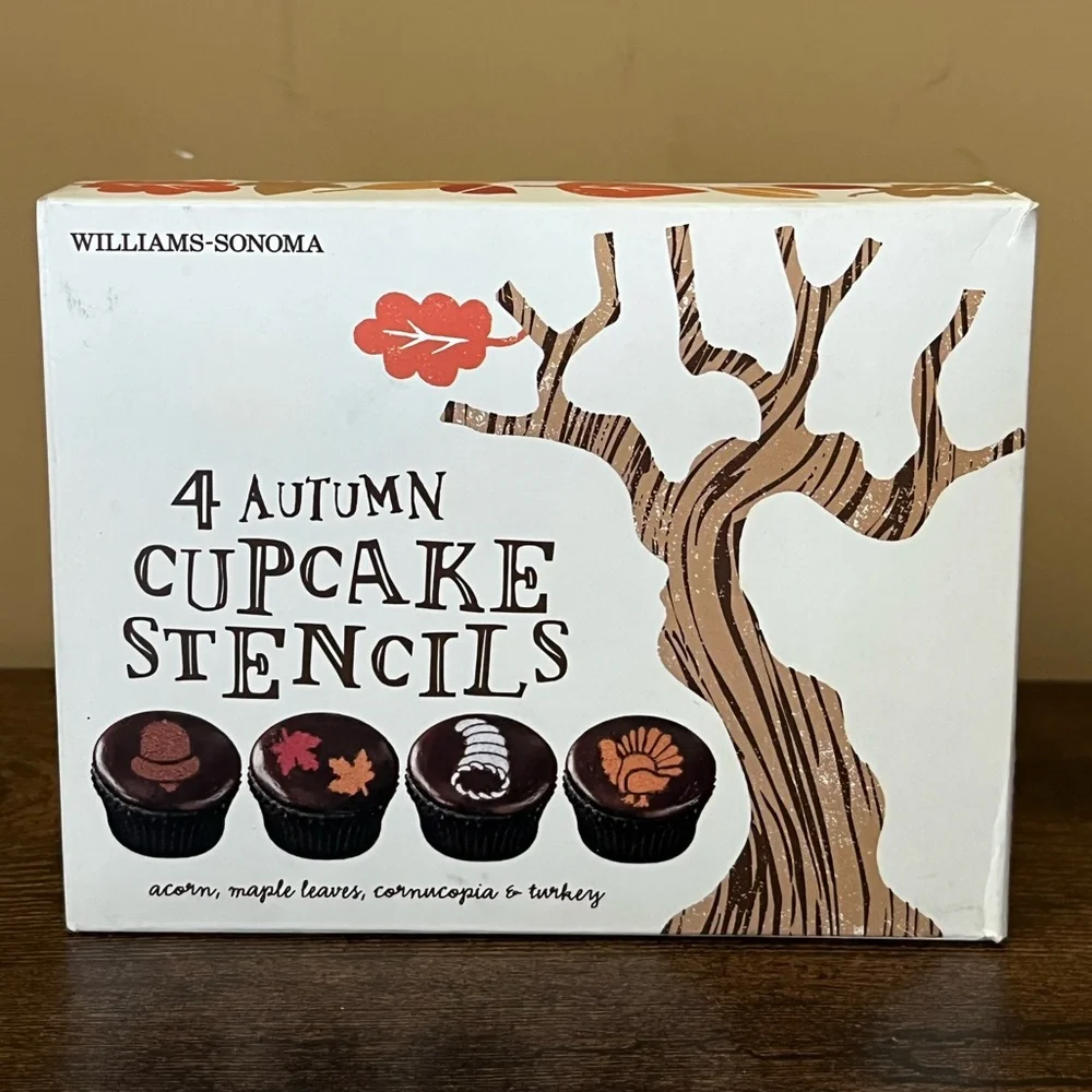 Williams Sonoma 4 Autumn Cupcake Stencils Turkey Acorn Leaves